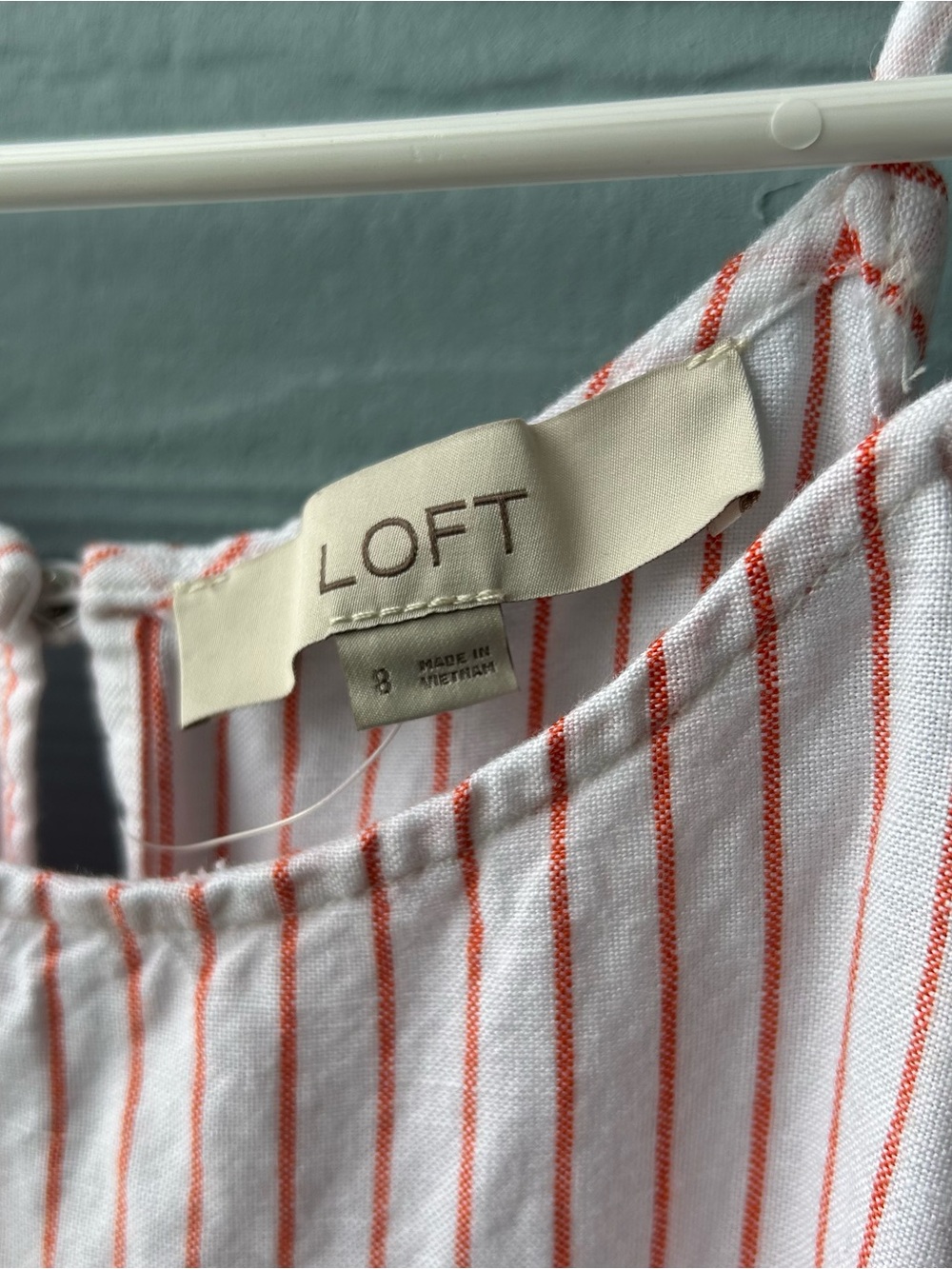 LOFT Reddish Orange Striped Halter Linen Blend Jumpsuit - Picture 2 of 10